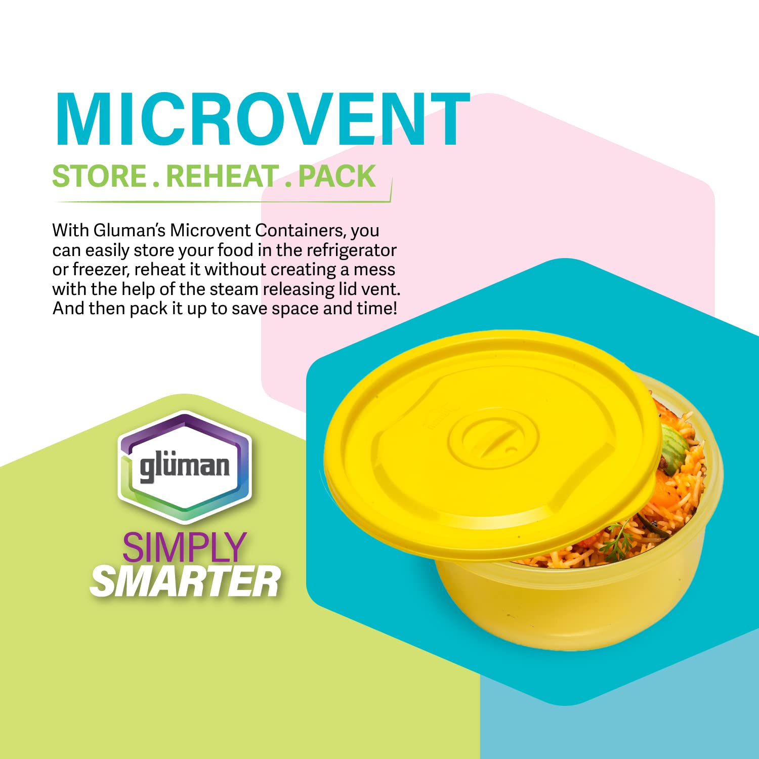 Gluman Plastic Microwave Container Set of 4 With Vent Knob For Steam Release | 100% Food Grade | Dishwasher Safe | Freezer Safe